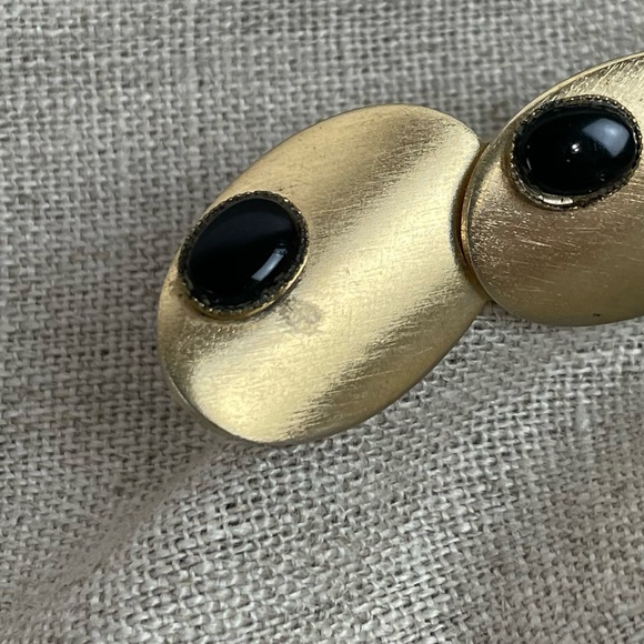 Vintage PAT PEND signed Gold Tone with Black Stone Cufflinks - Picture 5 of 5